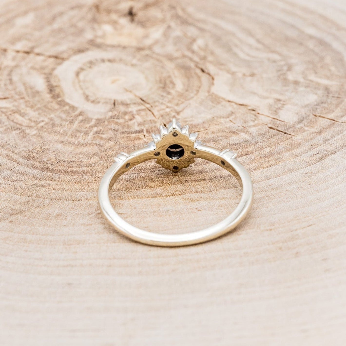 "STARLA" - ROUND CUT ONYX ENGAGEMENT RING WITH STARBURST DIAMOND HALO-5