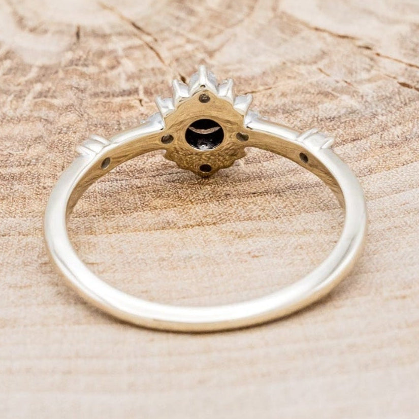 "STARLA" - ROUND CUT ONYX ENGAGEMENT RING WITH STARBURST DIAMOND HALO-5