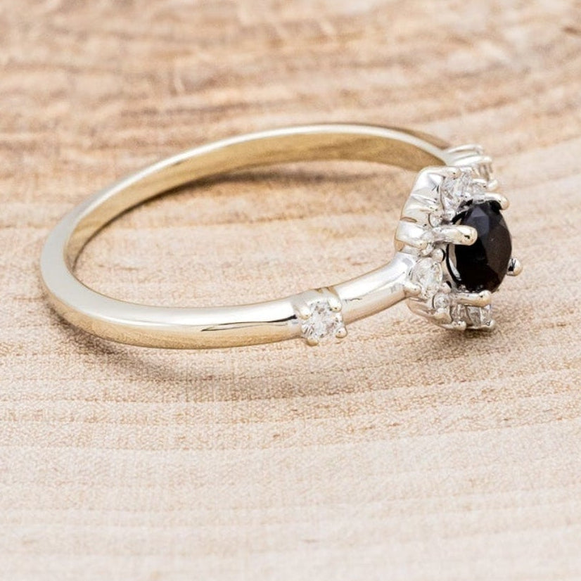 "STARLA" - ROUND CUT ONYX ENGAGEMENT RING WITH STARBURST DIAMOND HALO-2