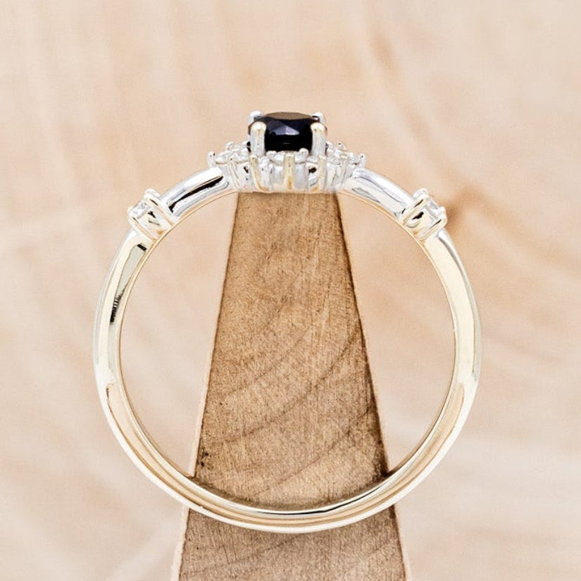 "STARLA" - ROUND CUT ONYX ENGAGEMENT RING WITH STARBURST DIAMOND HALO-6