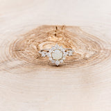 "STARLET" - ROUND CUT WHITE OPAL ENGAGEMENT RING WITH STARBURST DIAMOND HALO-4