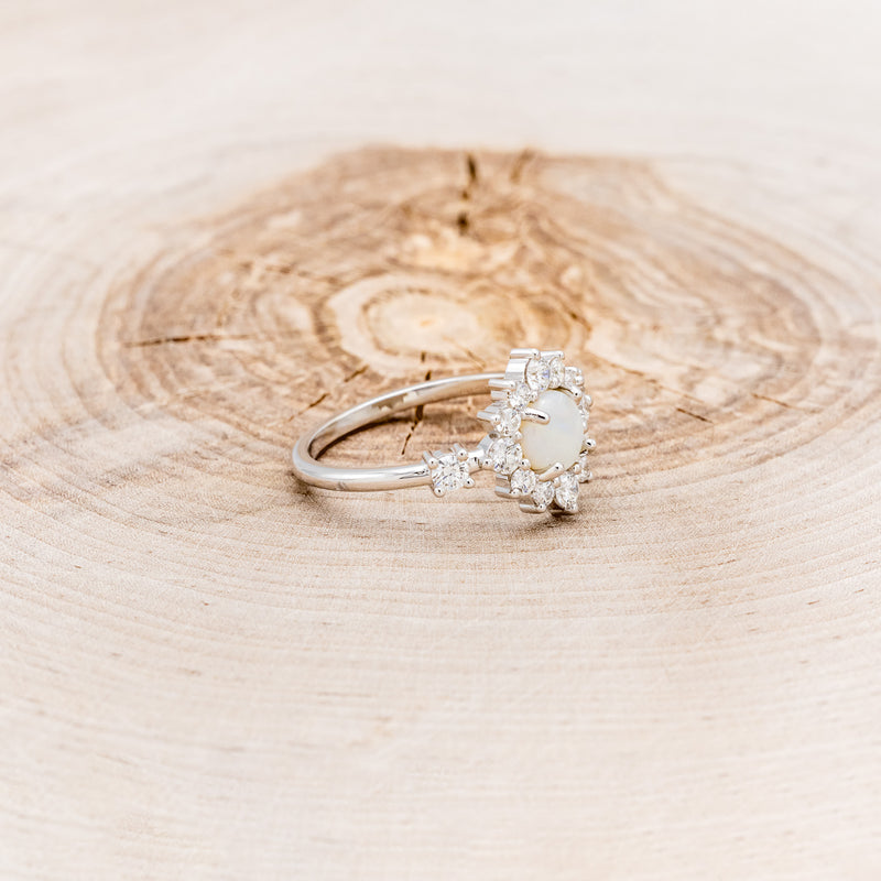 "STARLET" - ROUND CUT WHITE OPAL ENGAGEMENT RING WITH STARBURST DIAMOND HALO-2