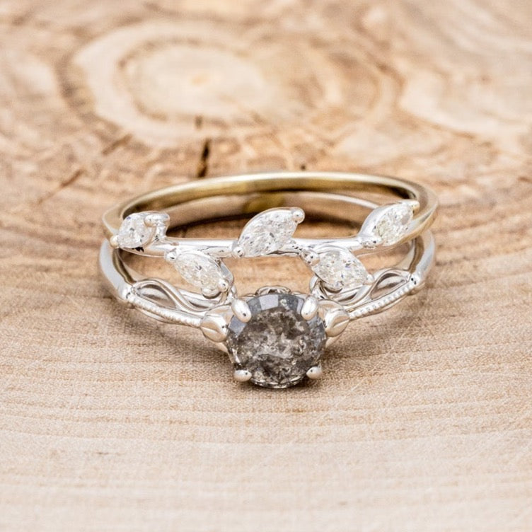 "ROSEMARY" - ENGAGEMENT RING WITH FLORAL DIAMOND STACKING BAND - MOUNTING ONLY - SELECT YOUR OWN STONE