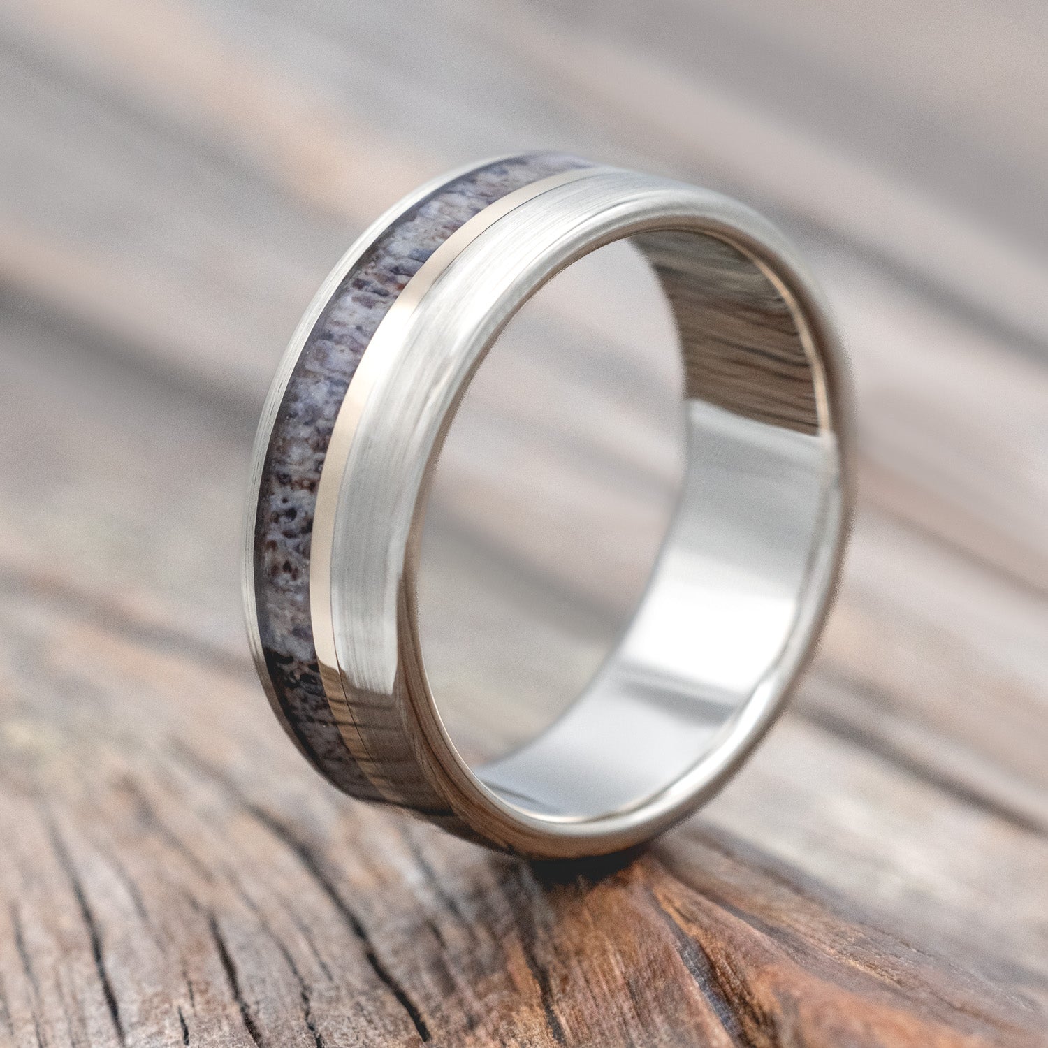 "TANNER" - ELK ANTLER & 14K GOLD INLAY WEDDING BAND-Staghead Designs