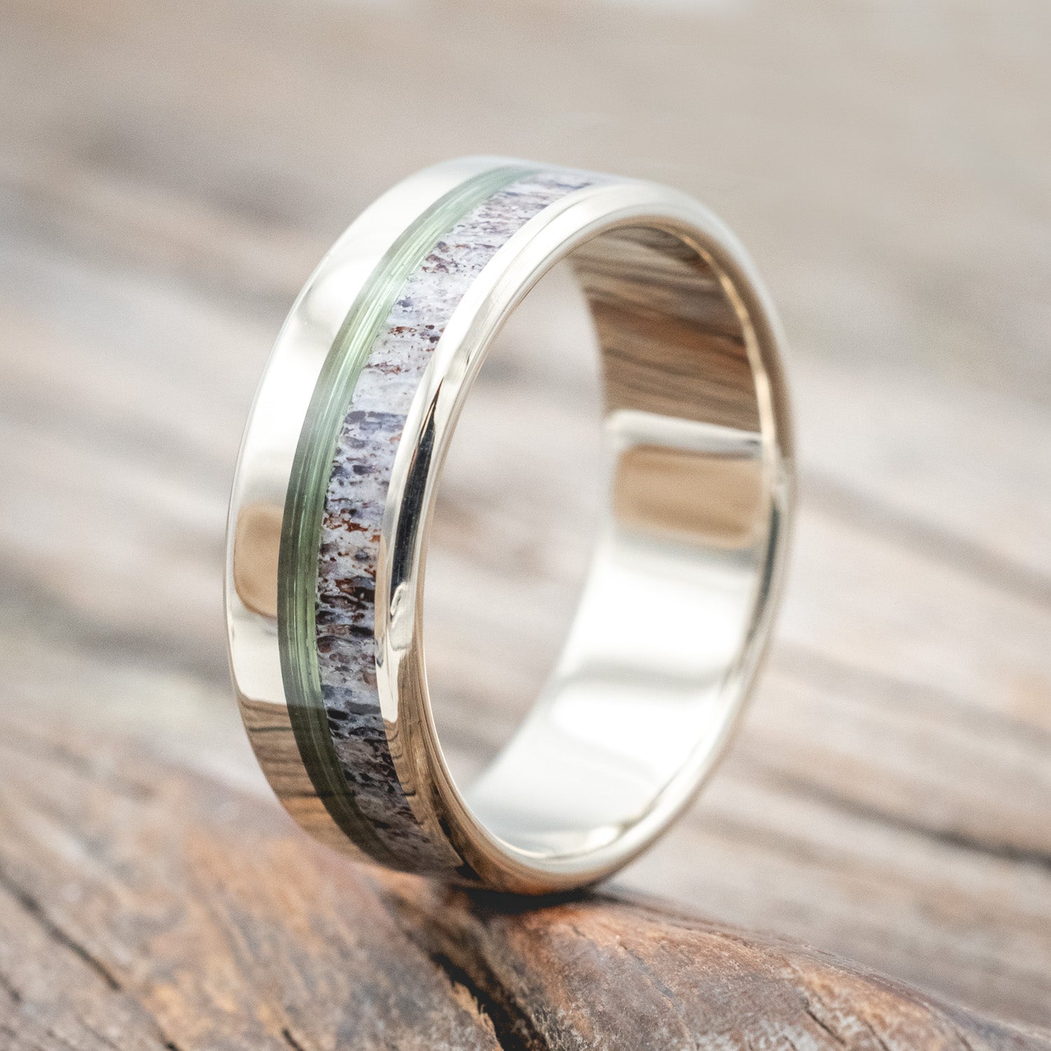 "TANNER" - CLEAR FISHING LINE & ANTLER WEDDING BAND-Staghead Designs