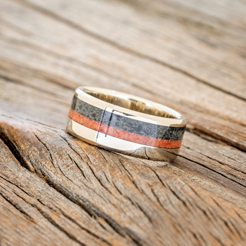 "TANNER" - RED RUBY OPAL & BLACK ONYX WEDDING RING