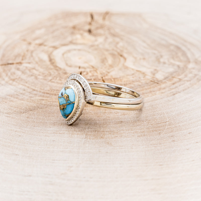"TERRA" BRIDAL SUITE - PEAR-SHAPED TURQUOISE ENGAGEMENT RING WITH DIAMOND HALO & TRACERS-9