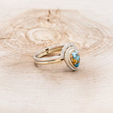 "TERRA" BRIDAL SUITE - PEAR-SHAPED TURQUOISE ENGAGEMENT RING WITH DIAMOND HALO & TRACERS-8