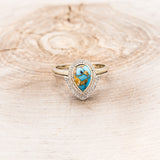 "TERRA" BRIDAL SUITE - PEAR-SHAPED TURQUOISE ENGAGEMENT RING WITH DIAMOND HALO & TRACERS-16