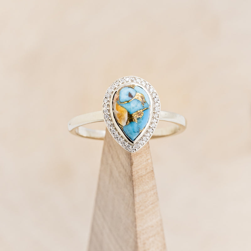 "TERRA" BRIDAL SUITE - PEAR-SHAPED TURQUOISE ENGAGEMENT RING WITH DIAMOND HALO & TRACERS-19