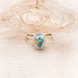 "TERRA" BRIDAL SUITE - PEAR-SHAPED TURQUOISE ENGAGEMENT RING WITH DIAMOND HALO & TRACERS-22