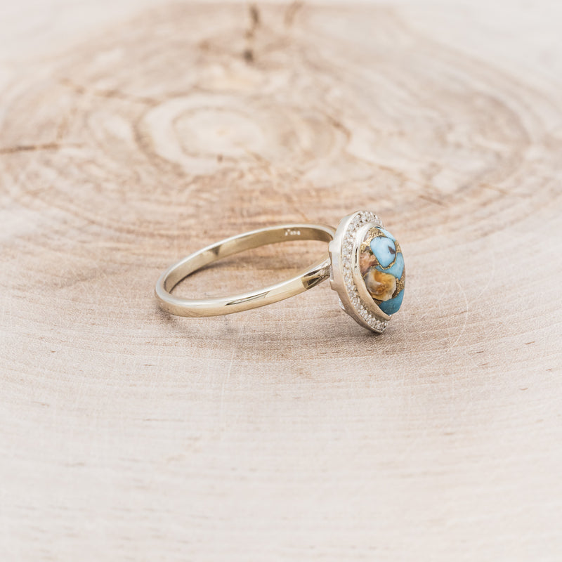 "TERRA" BRIDAL SUITE - PEAR-SHAPED TURQUOISE ENGAGEMENT RING WITH DIAMOND HALO & TRACERS-20