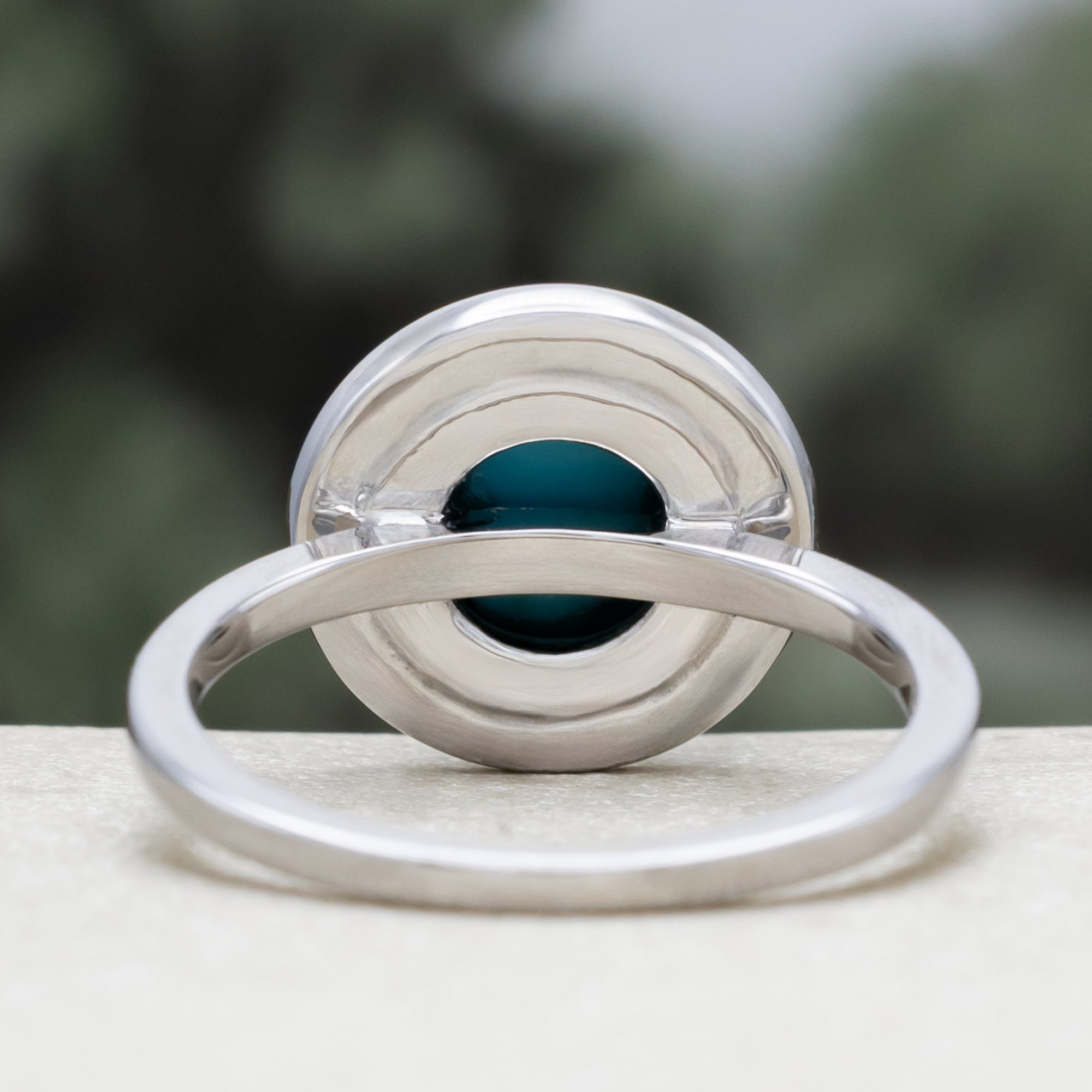 "Terra" - Bridal Suite - Round Cabochon Cut Turquoise Engagement Ring With Diamond Halo & Sama Tracers-Staghead Designs
