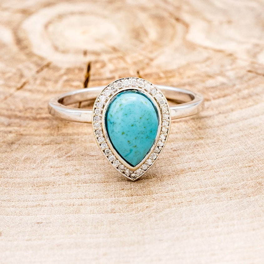 "TERRA" - PEAR-SHAPED TURQUOISE ENGAGEMENT RING WITH DIAMOND HALO-16