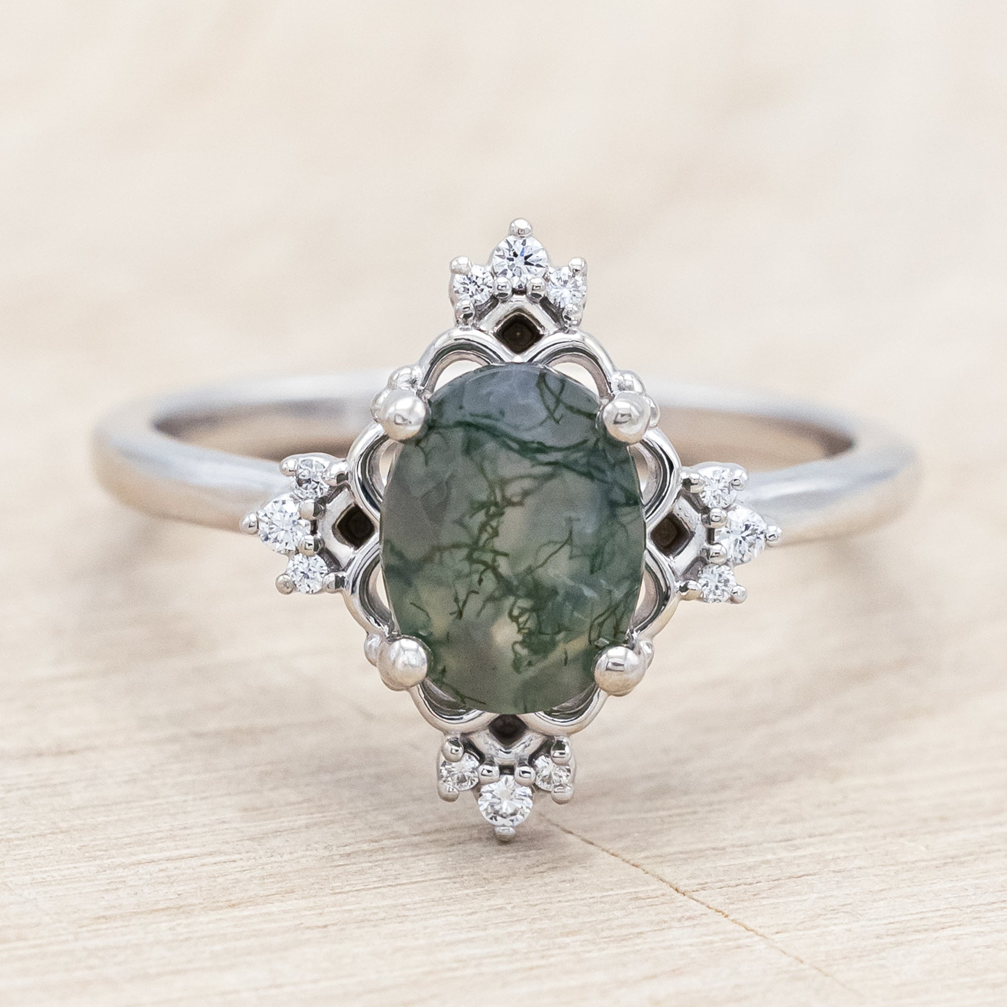 "TREVA" - OVAL CUT ENGAGEMENT RING WITH DIAMOND ACCENTS & "MELODY" TRACER-Staghead Designs