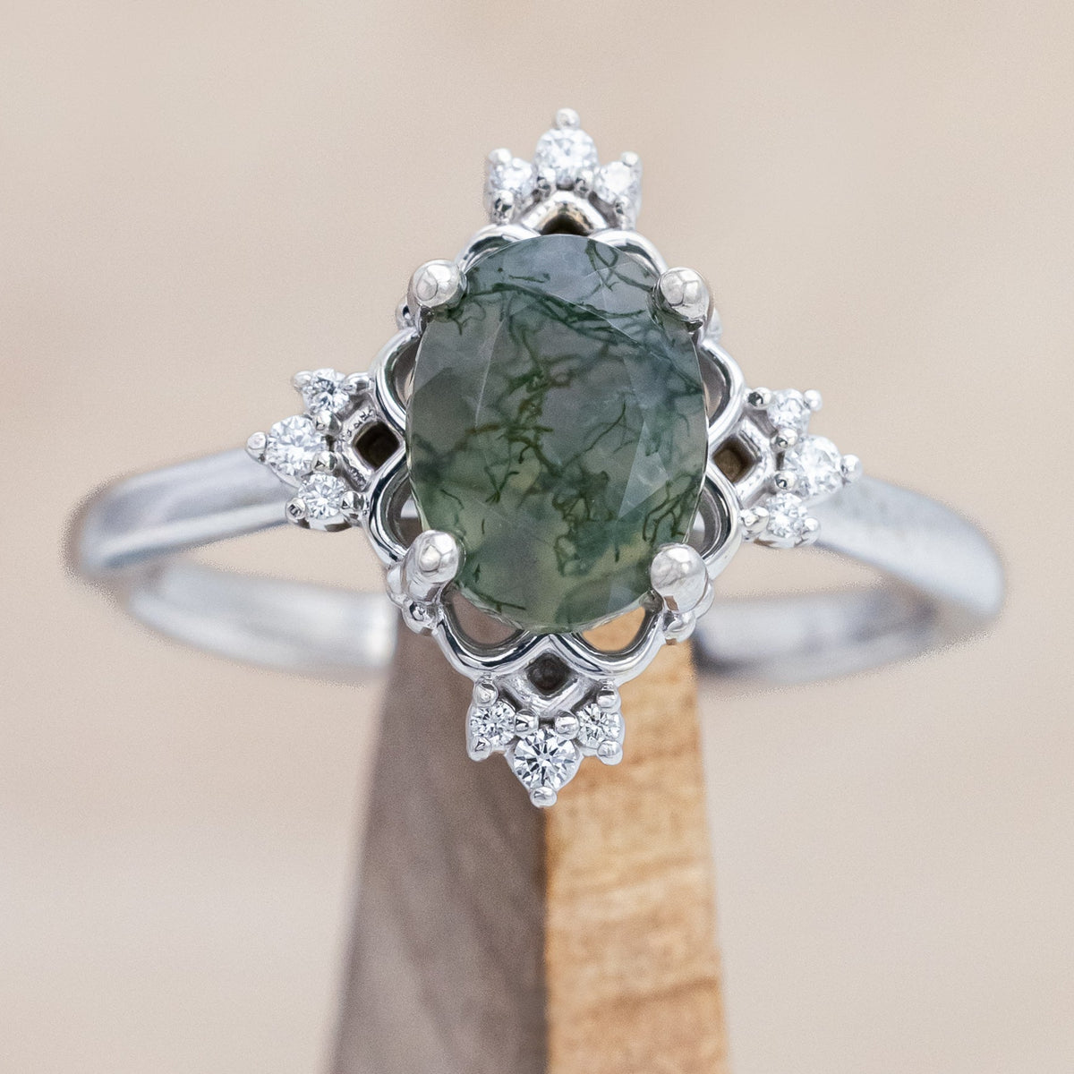 "TREVA" - OVAL CUT ENGAGEMENT RING WITH DIAMOND ACCENTS & "MELODY" TRACER-Staghead Designs