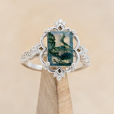 "TREVA" - EMERALD CUT MOSS AGATE ENGAGEMENT RING WITH DIAMOND ACCENTS & A SCALLOPED BAND-1