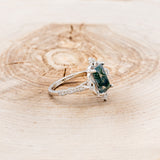 "TREVA" - EMERALD CUT MOSS AGATE ENGAGEMENT RING WITH DIAMOND ACCENTS & A SCALLOPED BAND-2