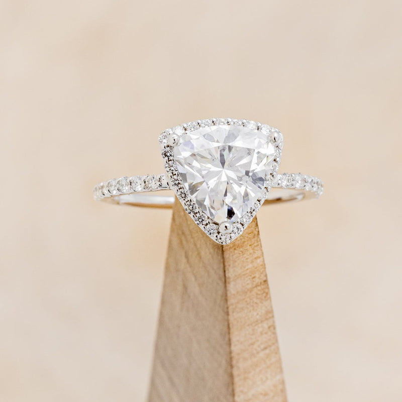 "ELENA" - TRILLION CUT MOISSANITE ENGAGEMENT RING WITH DIAMOND HALO & ACCENTS