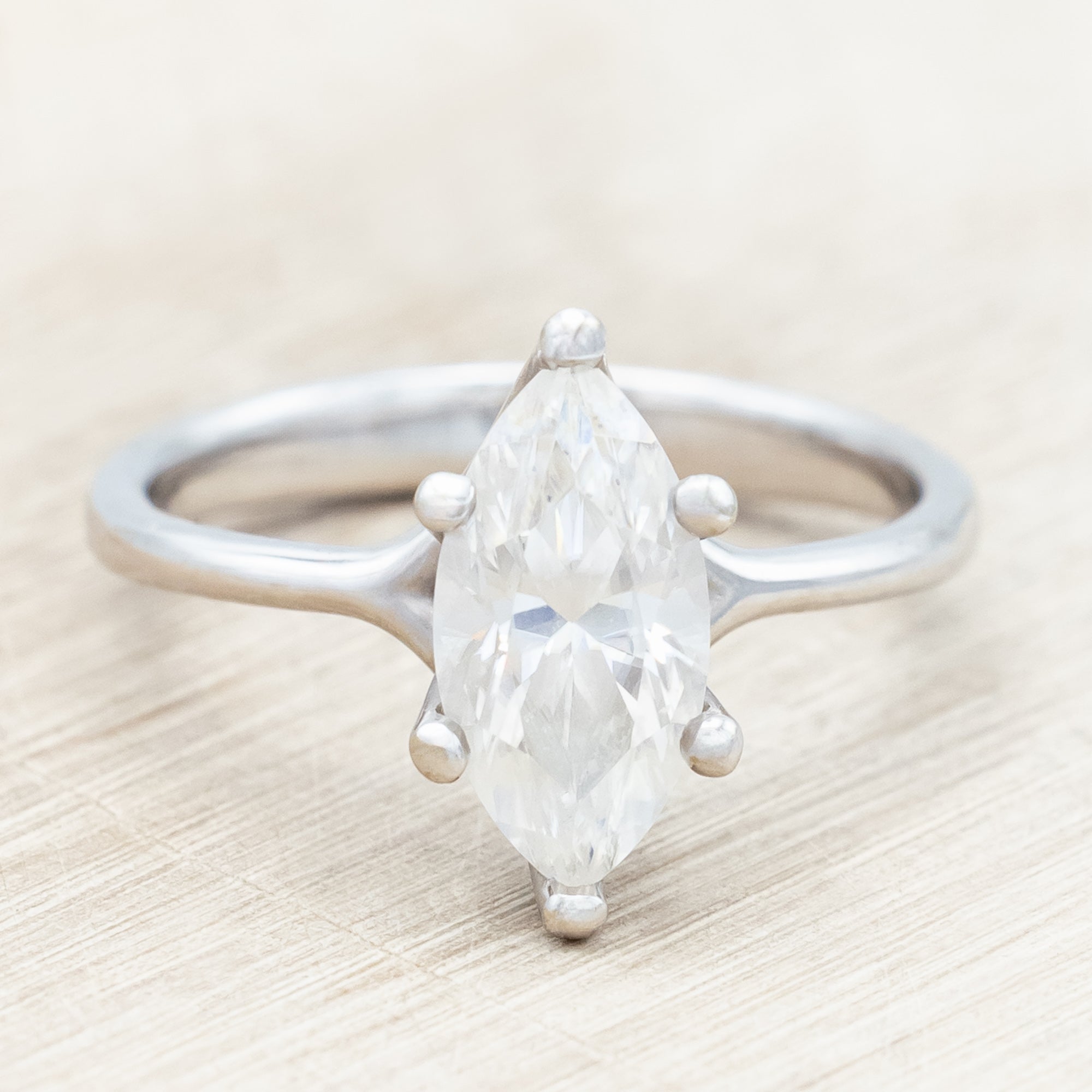 "TULIP" - MARQUISE CUT MOISSANITE ENGAGEMENT RING WITH "IDHAL" DIAMOND STACKING BAND-Staghead Designs