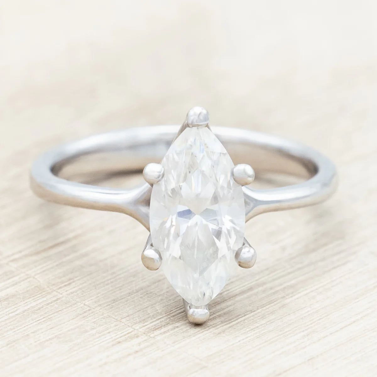 "Tulip" - Marquise Cut Moissanite Engagement Ring - 14K White Gold - Size 7 1/4