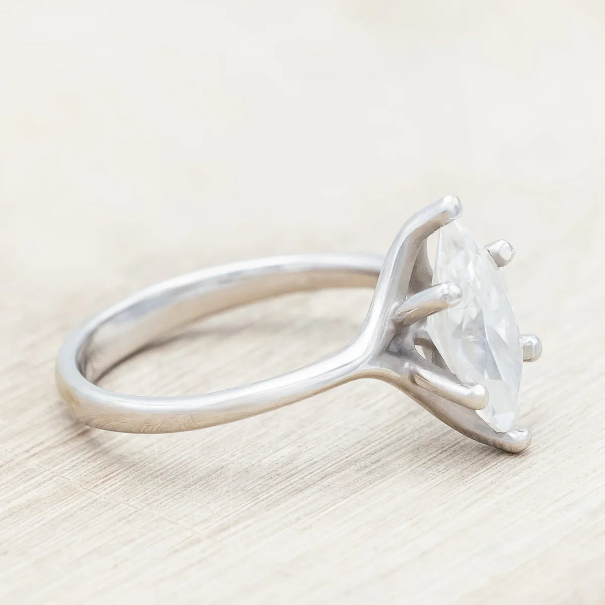 "Tulip" - Marquise Cut Moissanite Engagement Ring - 14K White Gold - Size 7 1/4