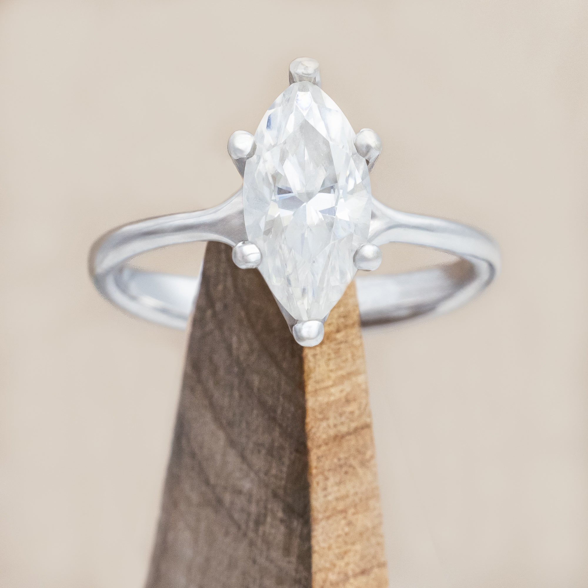"TULIP" - MARQUISE CUT MOISSANITE ENGAGEMENT RING WITH "IDHAL" DIAMOND STACKING BAND-Staghead Designs