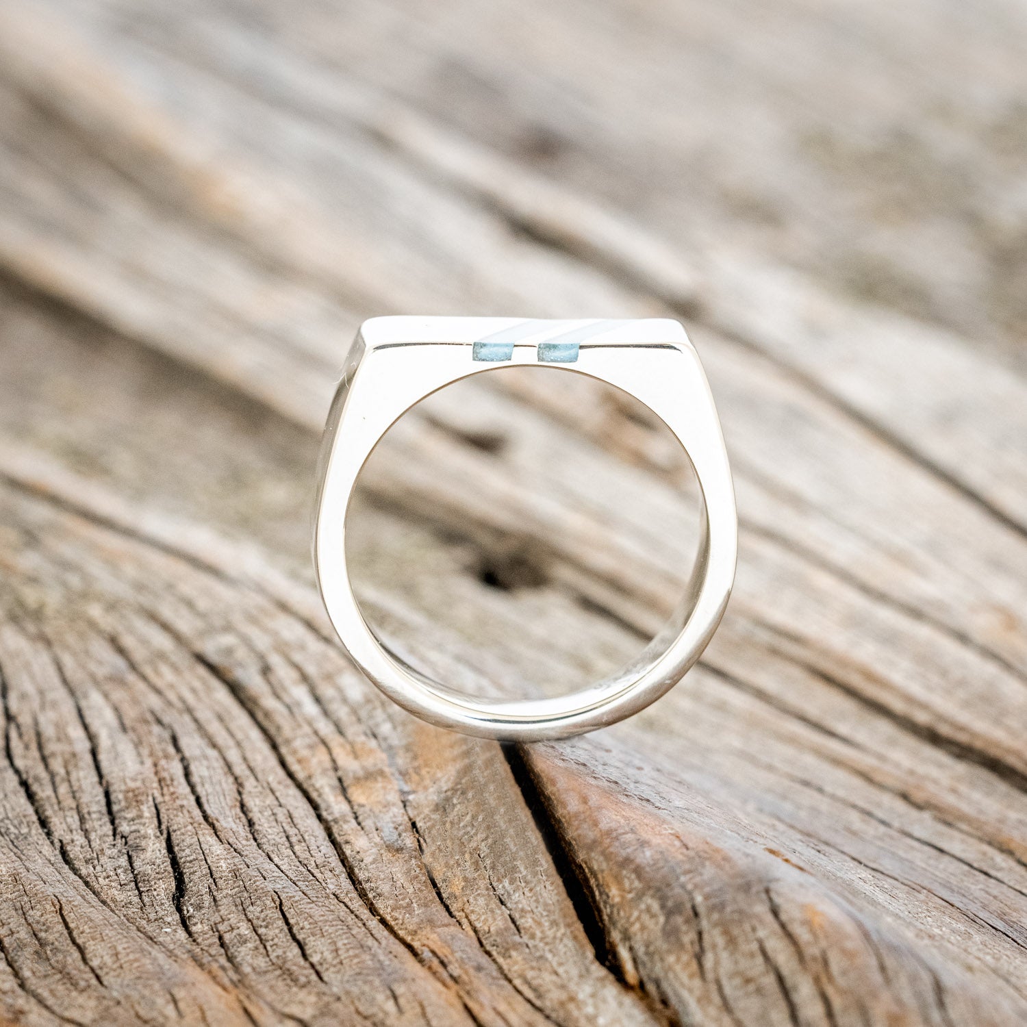 "TWAIN" - FLAT TOP WEDDING RING FEATURING DIAGONAL TURQUOISE INLAYS-8