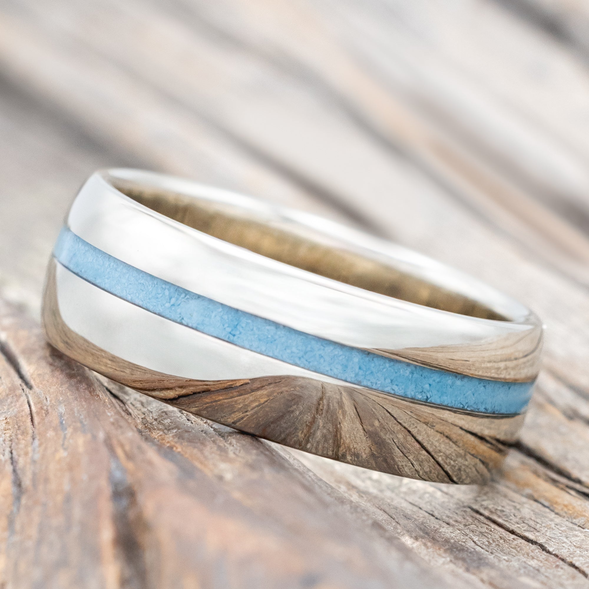 "VERTIGO" - DOMED TURQUOISE WEDDING BAND WITH CUSTOM FINISH-Staghead Designs