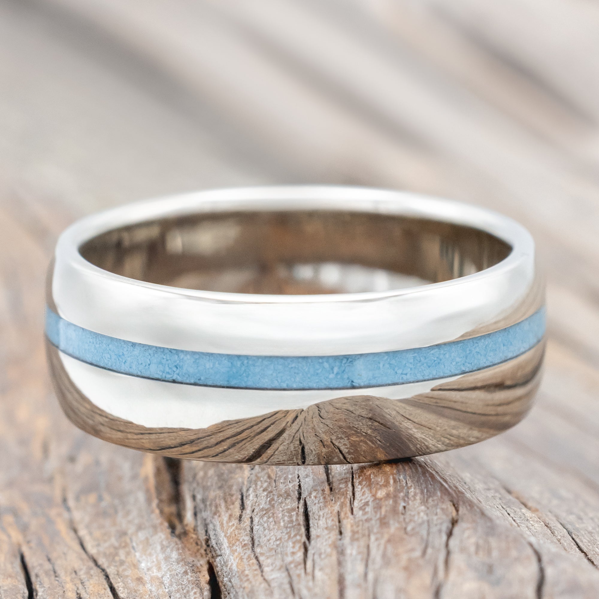 "VERTIGO" - DOMED TURQUOISE WEDDING BAND WITH CUSTOM FINISH-Staghead Designs
