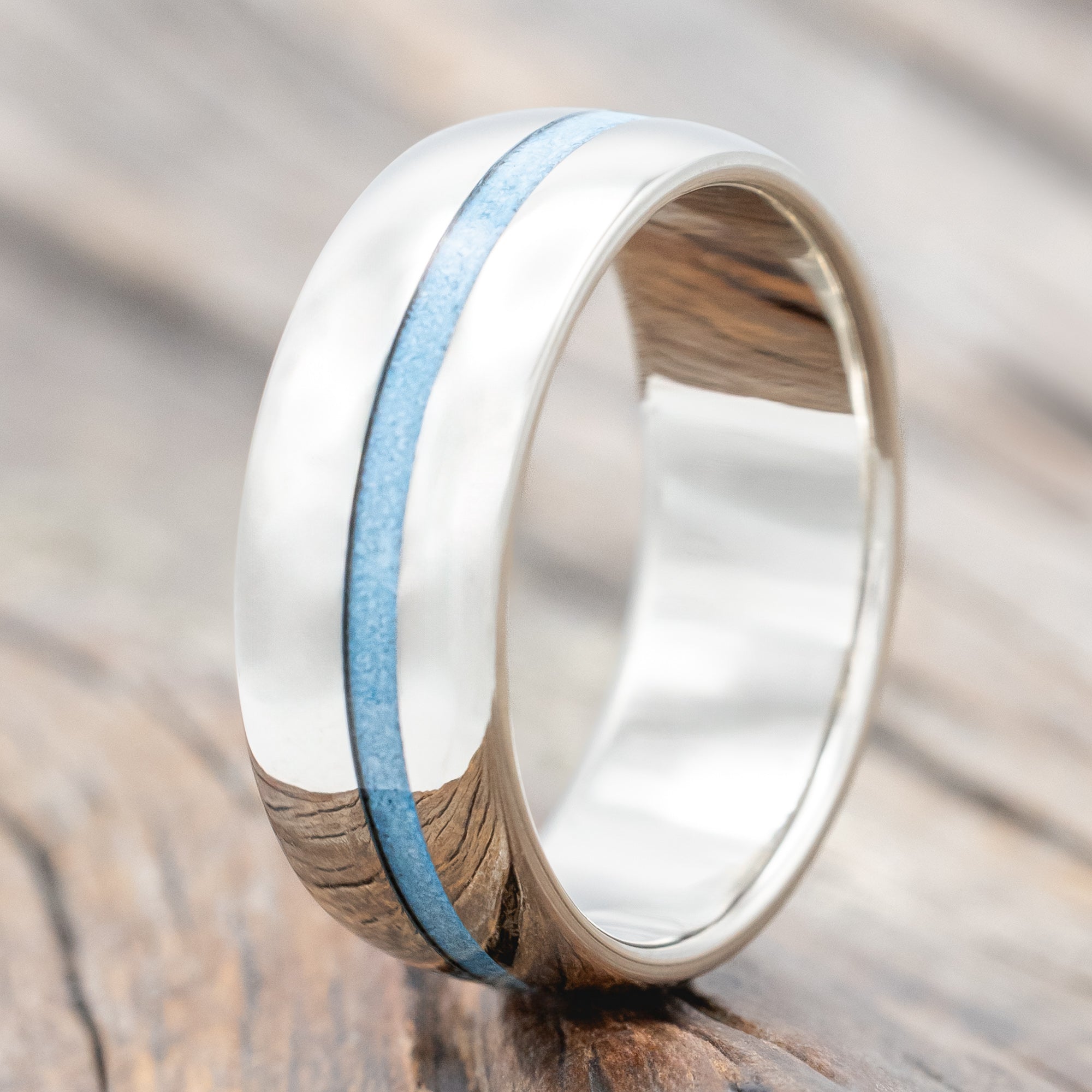 "VERTIGO" - DOMED TURQUOISE WEDDING BAND WITH CUSTOM FINISH-Staghead Designs