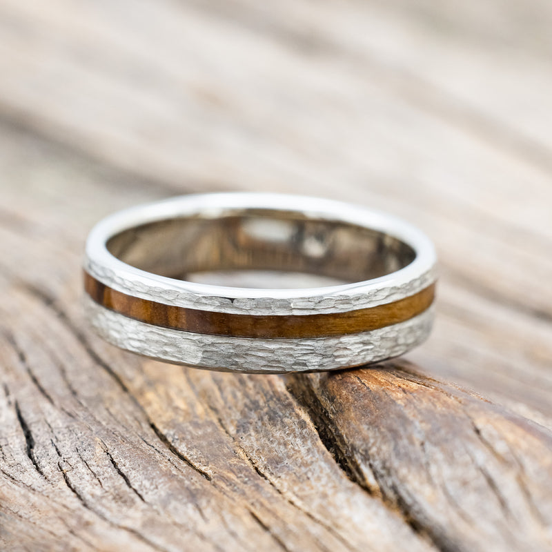 "VERTIGO" - HAMMERED OLIVE WOOD WEDDING BAND-Staghead Designs