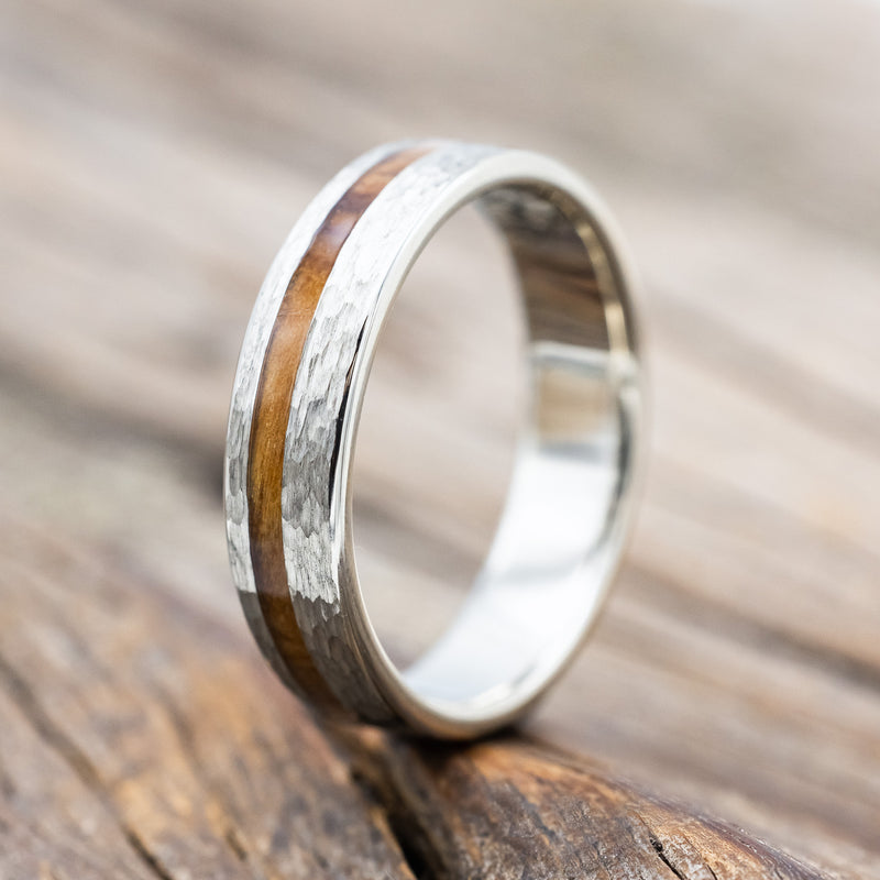 "VERTIGO" - HAMMERED OLIVE WOOD WEDDING BAND-Staghead Designs