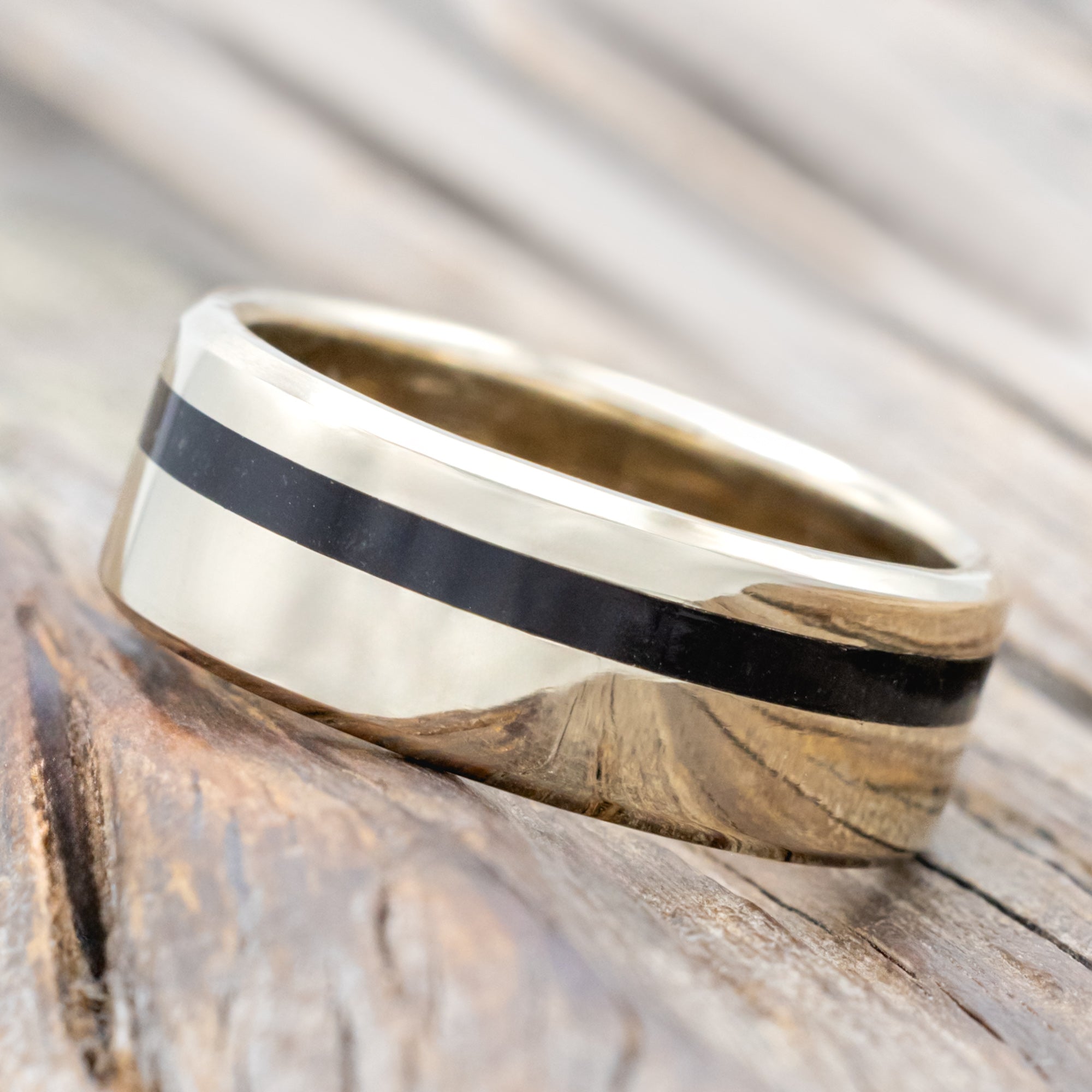 "Vertigo" - Jet Stone Wedding Band - White Gold - Size 9-Staghead Designs