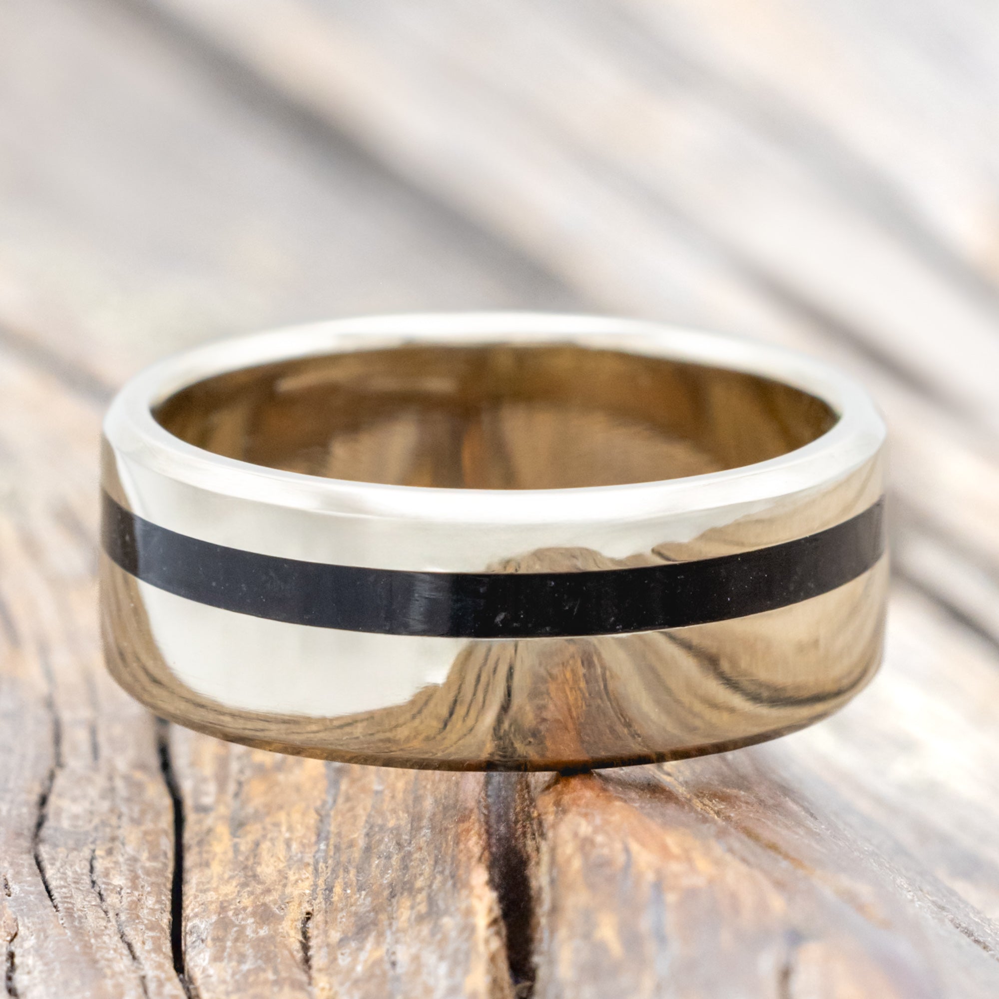 "Vertigo" - Jet Stone Wedding Band - White Gold - Size 9-Staghead Designs