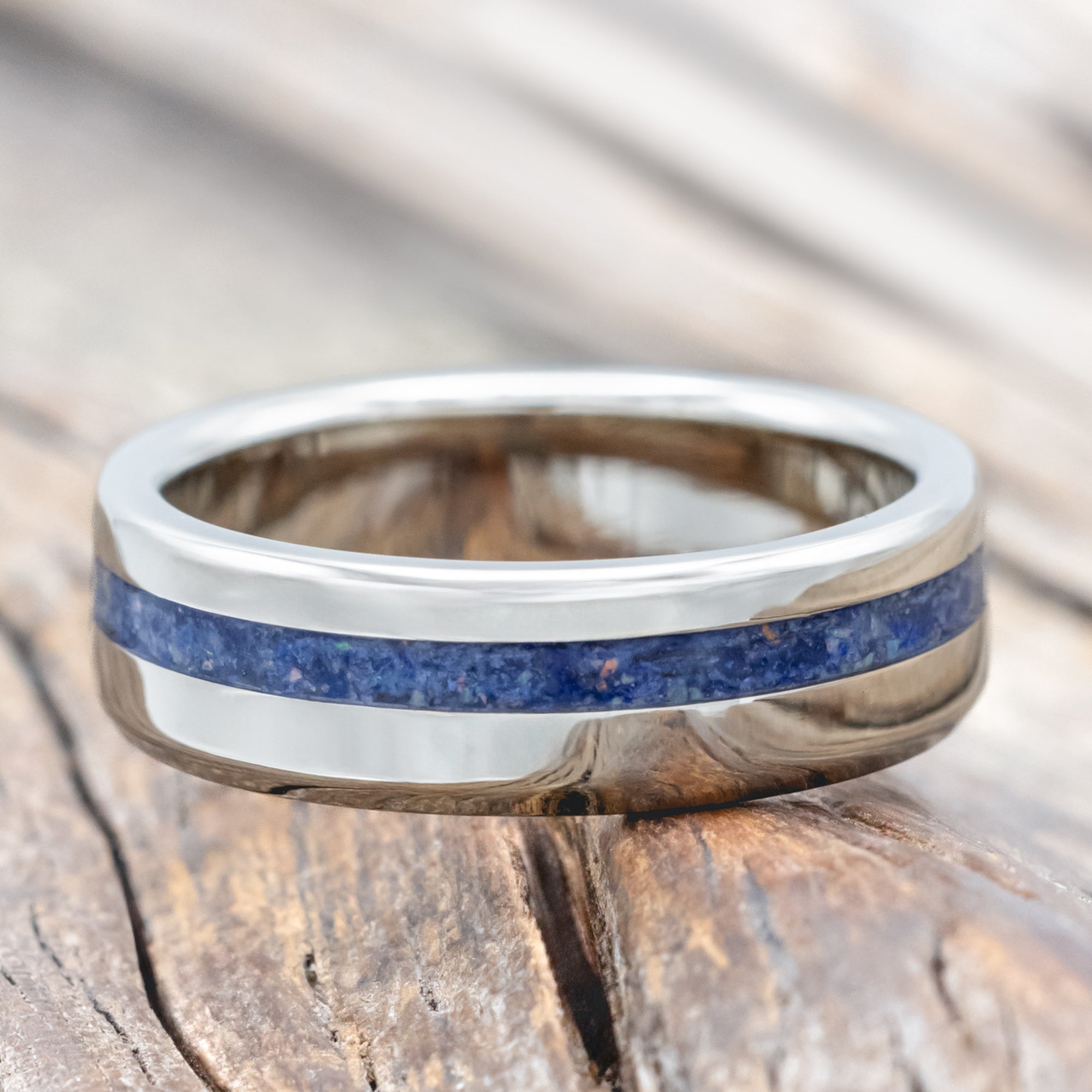 "VERTIGO" - MIXED LAPIS LAZULI & FIRE AND ICE OPAL WEDDING BAND-Staghead Designs