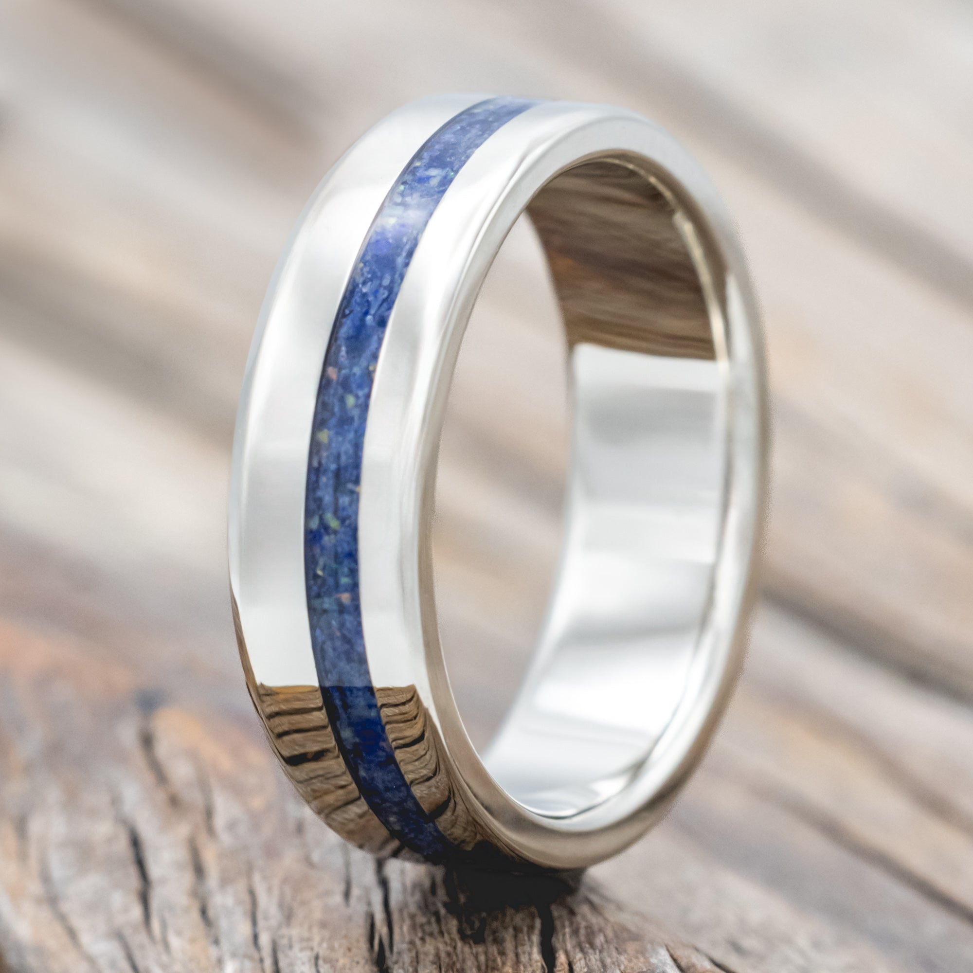 "VERTIGO" - MIXED LAPIS LAZULI & FIRE AND ICE OPAL WEDDING BAND-Staghead Designs