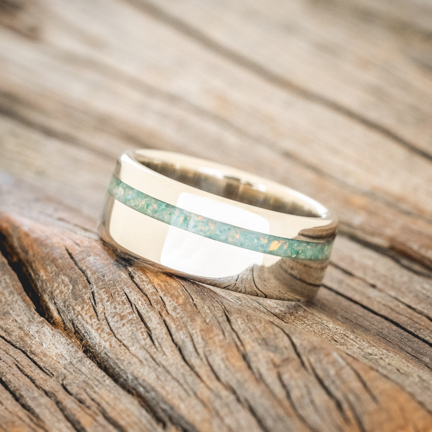 "VERTIGO" - MALACHITE & OPAL MIXED INLAY WEDDING BAND-14