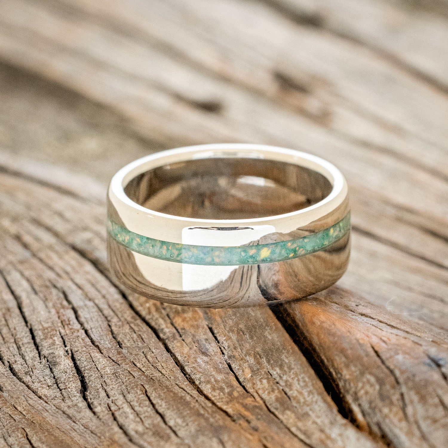 "VERTIGO" - MALACHITE & OPAL MIXED INLAY WEDDING BAND-15
