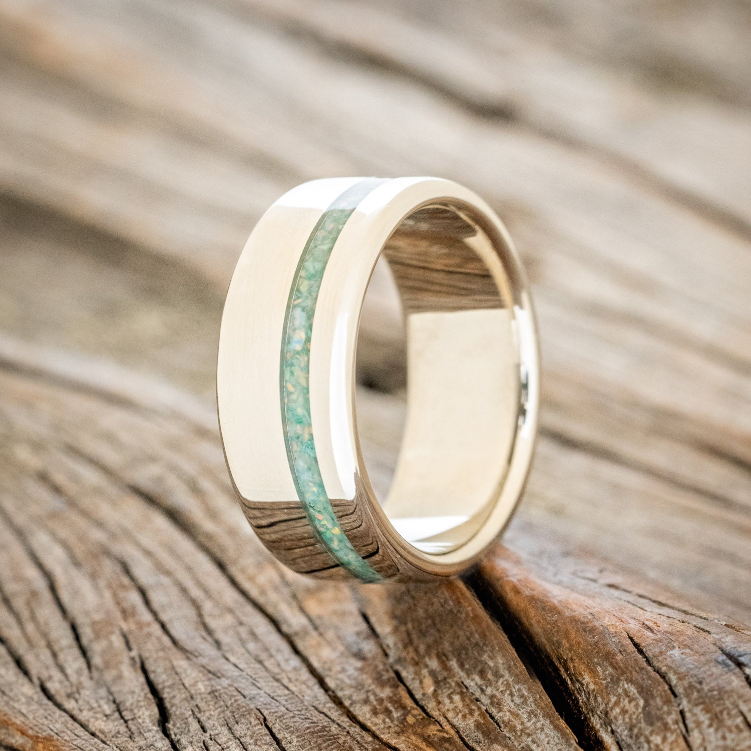 "VERTIGO" - MALACHITE & OPAL MIXED INLAY WEDDING BAND-13