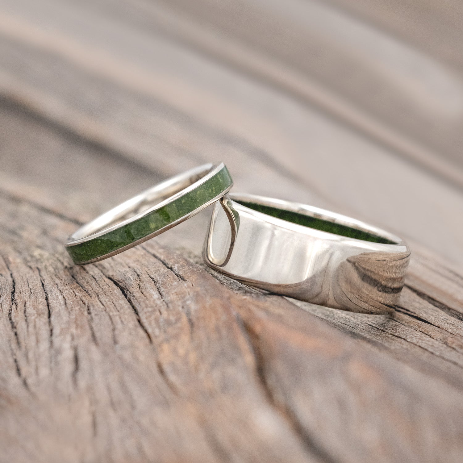 Matching Set Of Moss Wedding Bands