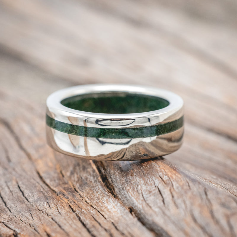 "VERTIGO" - MOSS INLAY & LINING WEDDING RING-Staghead Designs