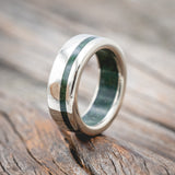 "VERTIGO" - MOSS INLAY & LINING WEDDING RING-Staghead Designs