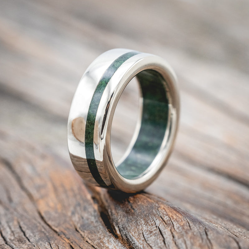 "VERTIGO" - MOSS INLAY & LINING WEDDING RING-Staghead Designs