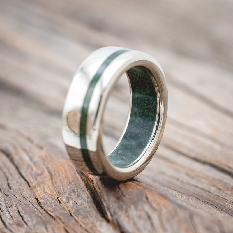 "VERTIGO" - MOSS INLAY & LINING WEDDING RING-Staghead Designs