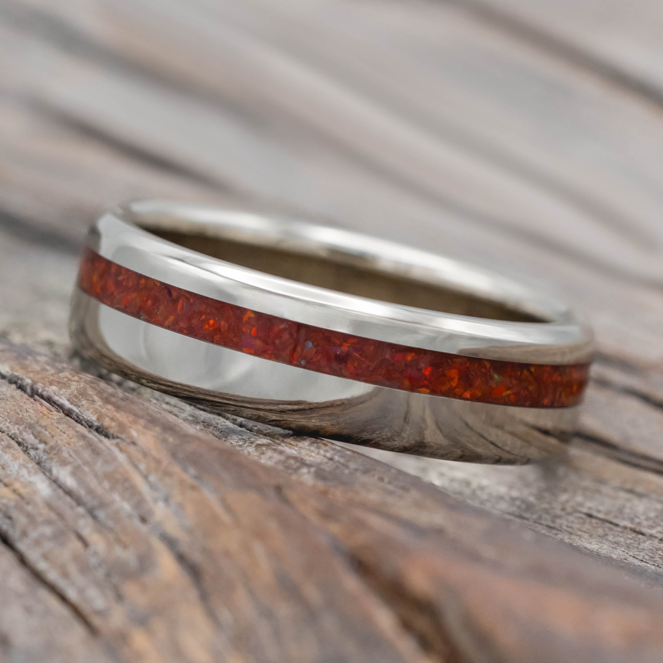 "VERTIGO" - RUBY RED OPAL WEDDING RING-Staghead Designs