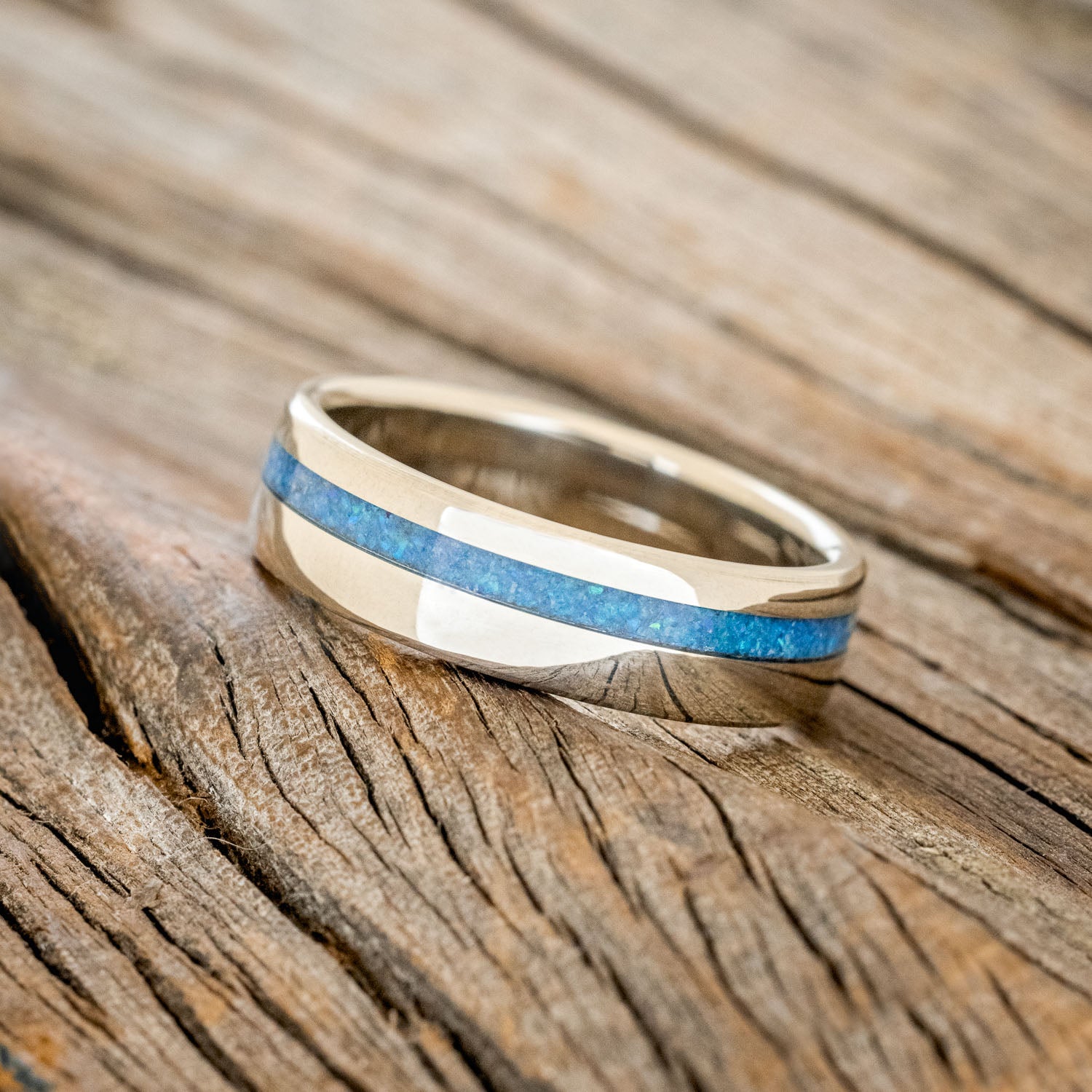 "VERTIGO" - BLUE OPAL WEDDING BAND-5