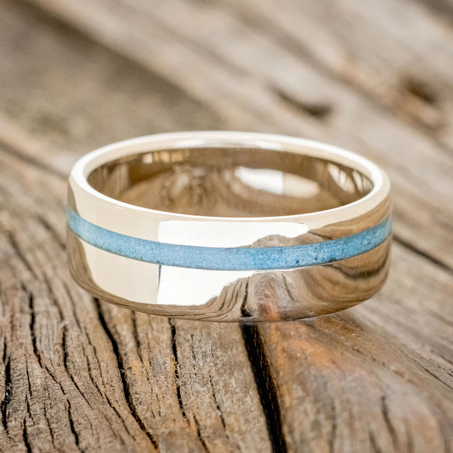 "VERTIGO" - CRUSHED TURQUOISE WEDDING RING - 14K WHITE GOLD - SIZE 10 1/2-Staghead Designs