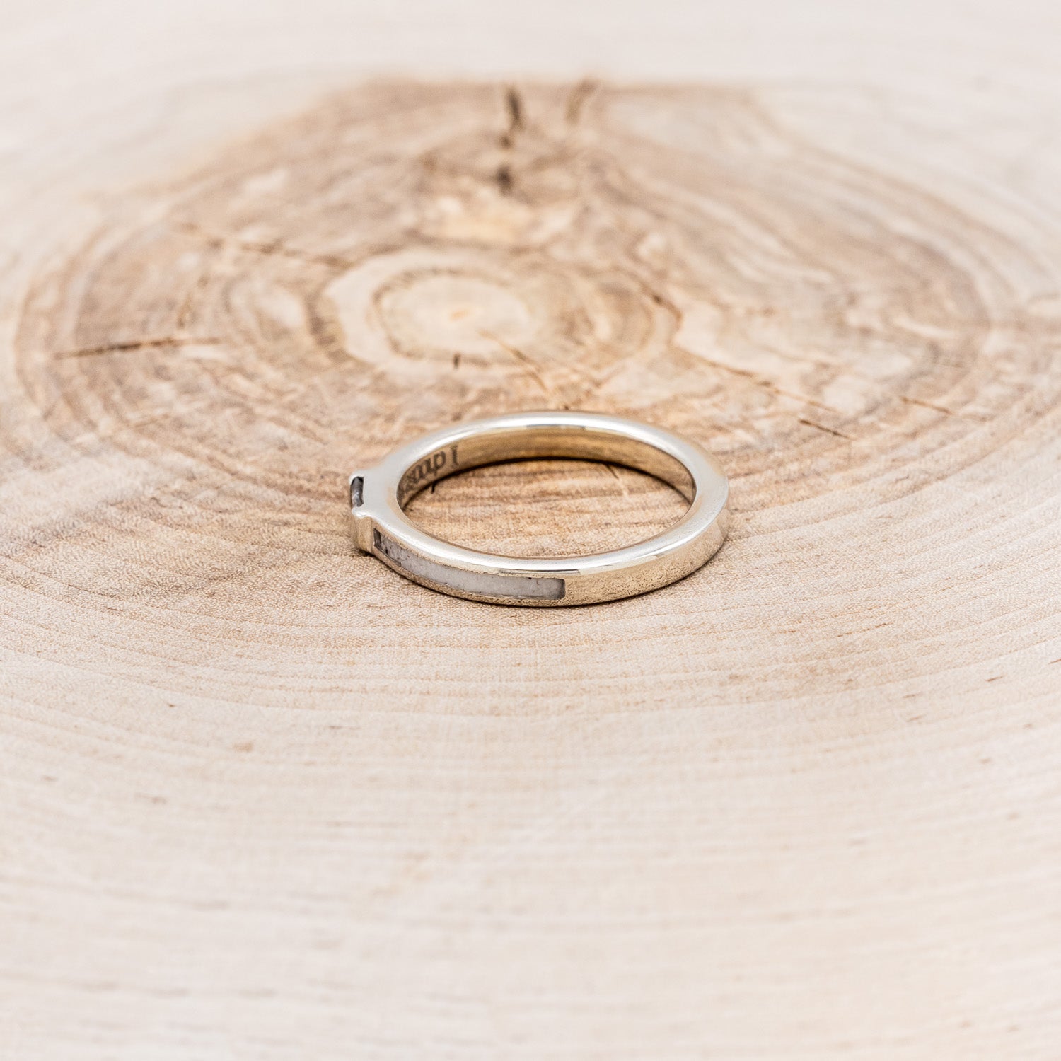 WHITE SAPPHIRE & ANTLER INLAY WEDDING BAND-9