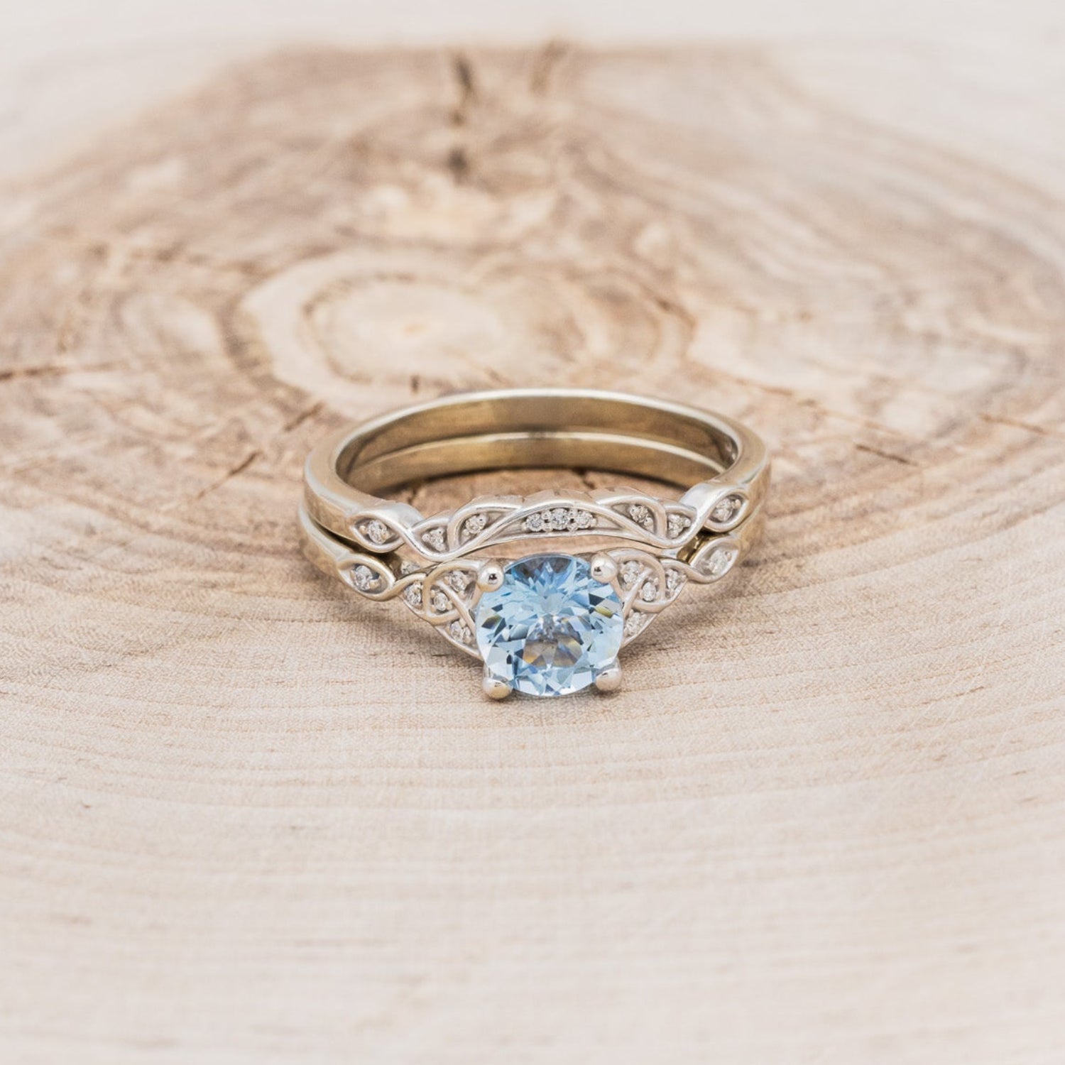 "AIFE" - CELTIC KNOT ROUND CUT AQUAMARINE ENGAGEMENT RING & TRACER-4